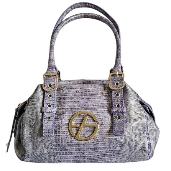 Francesco Biasia Handbags - Francesco Biasia leather handbag taupe purple color gold tone hardware.